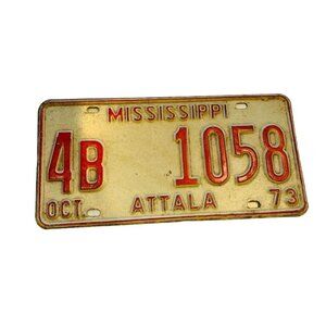 Old Antique Vintage 1973 License Plate Mississippi Attala County Kosciusko Tag